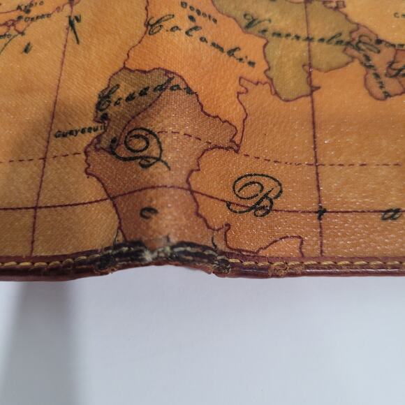 ALVIERO MARTINI Italian Vintage Geo World Map Wallet Brown Bifold Organizer - Picture 11 of 12
